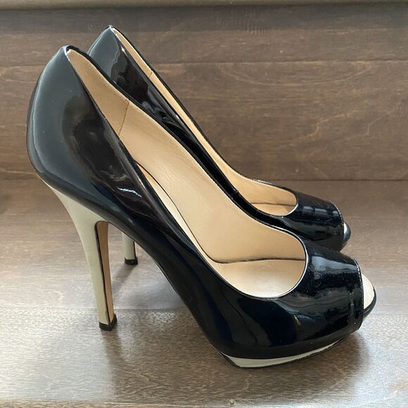 Giuseppe Zanotti Heels Women 36 US 6 Black Tan Patent Leather Peep Toe READ - Picture 6 of 16